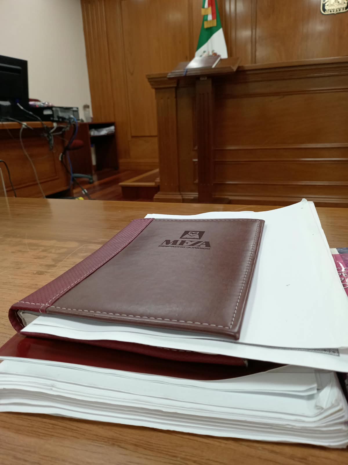 Carpeta de MEZA Despacho Jurídico lista para audiencia en tribunal
